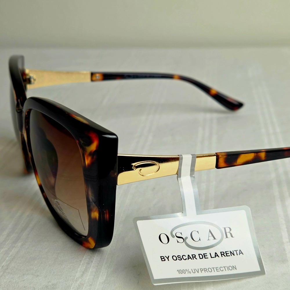 Oscar de la Renta Oversized Tortoise Square Sunglasses Gradient Brown Lenses - Picture 14 of 16